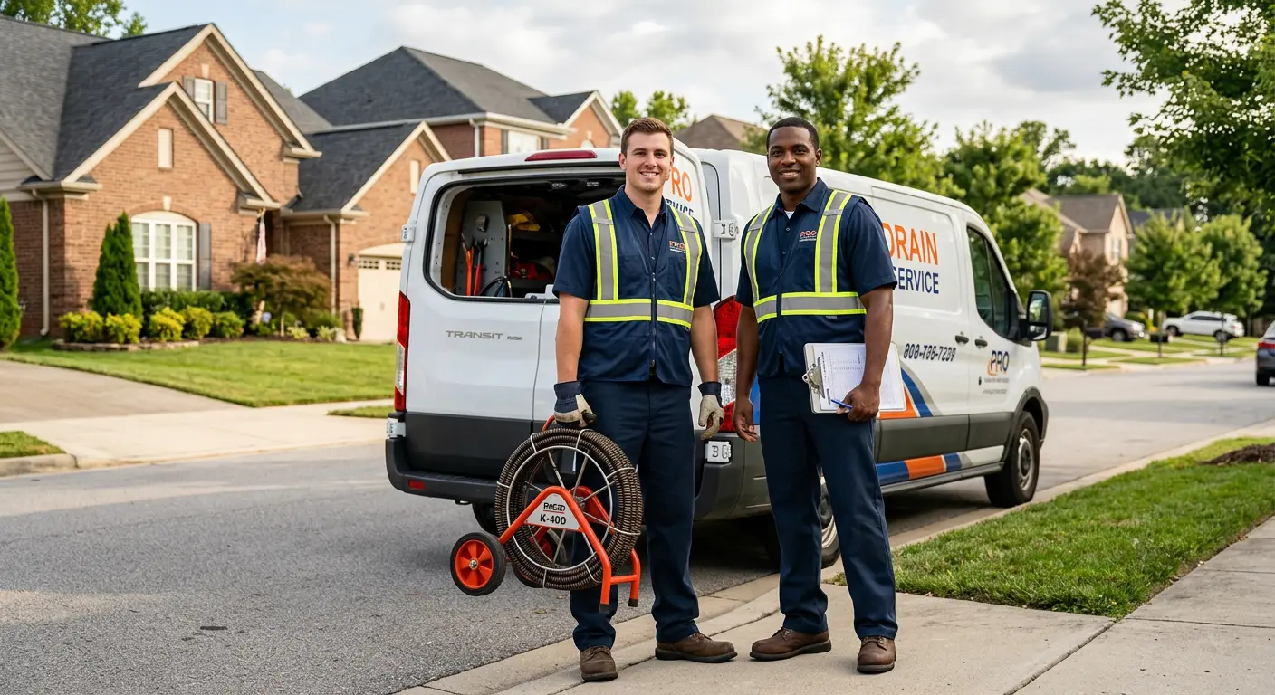 Sewer and drain service team with equipment ready for work in Copperas Cove