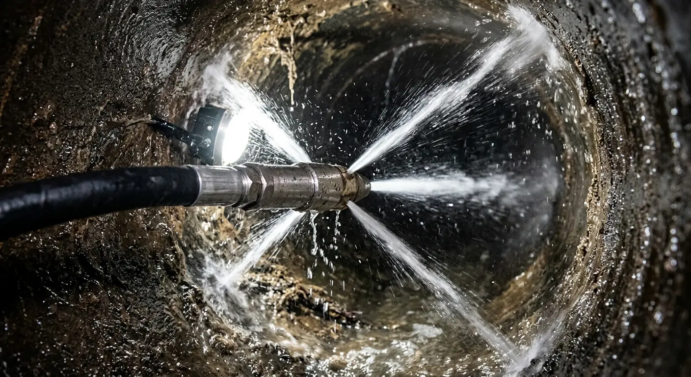High-pressure hydro jetting nozzle cleaning sewer pipe for Sewer Cleanout in Copperas Cove